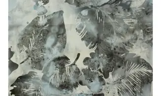 Batik gris bleuté feuilles fleurs