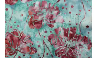 Batik vert bleu grandes fleurs fushia
