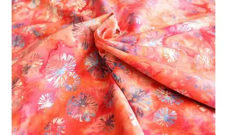 Batik rose orange fleurs design bleues