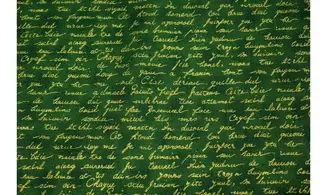 Tissu vert écritures dorées