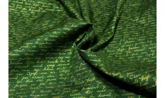 Tissu vert écritures dorées