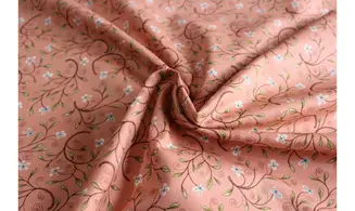Tissu vieux rose fleurs feuillages