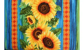 Tissu bandes tournesols bleu