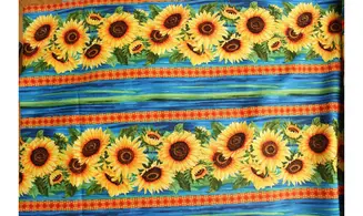Tissu bandes tournesols bleu