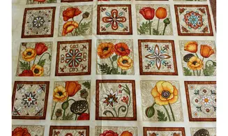 Tissu cadres fleurs coquelicots