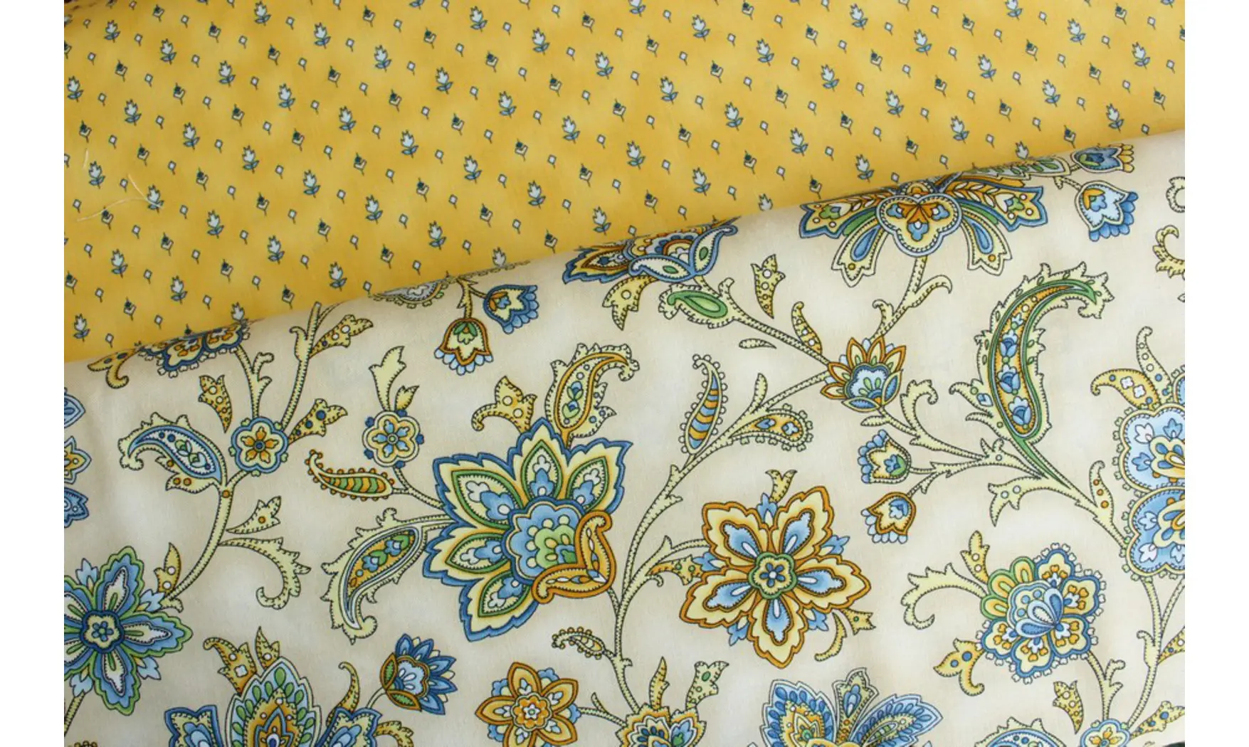 Tissu provence fleurs jaunes bleues