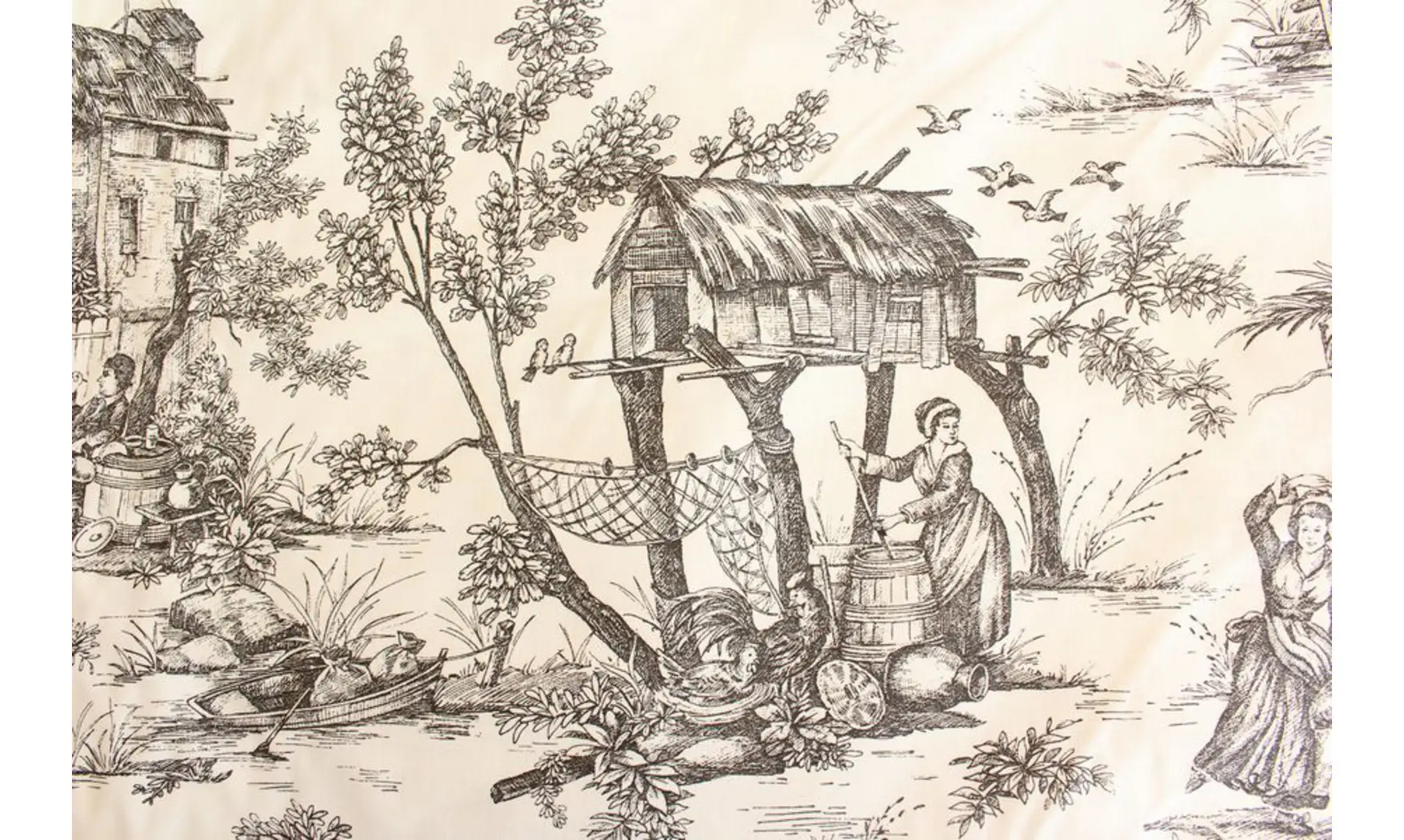 Tissu toile de Jouy tradition blanc