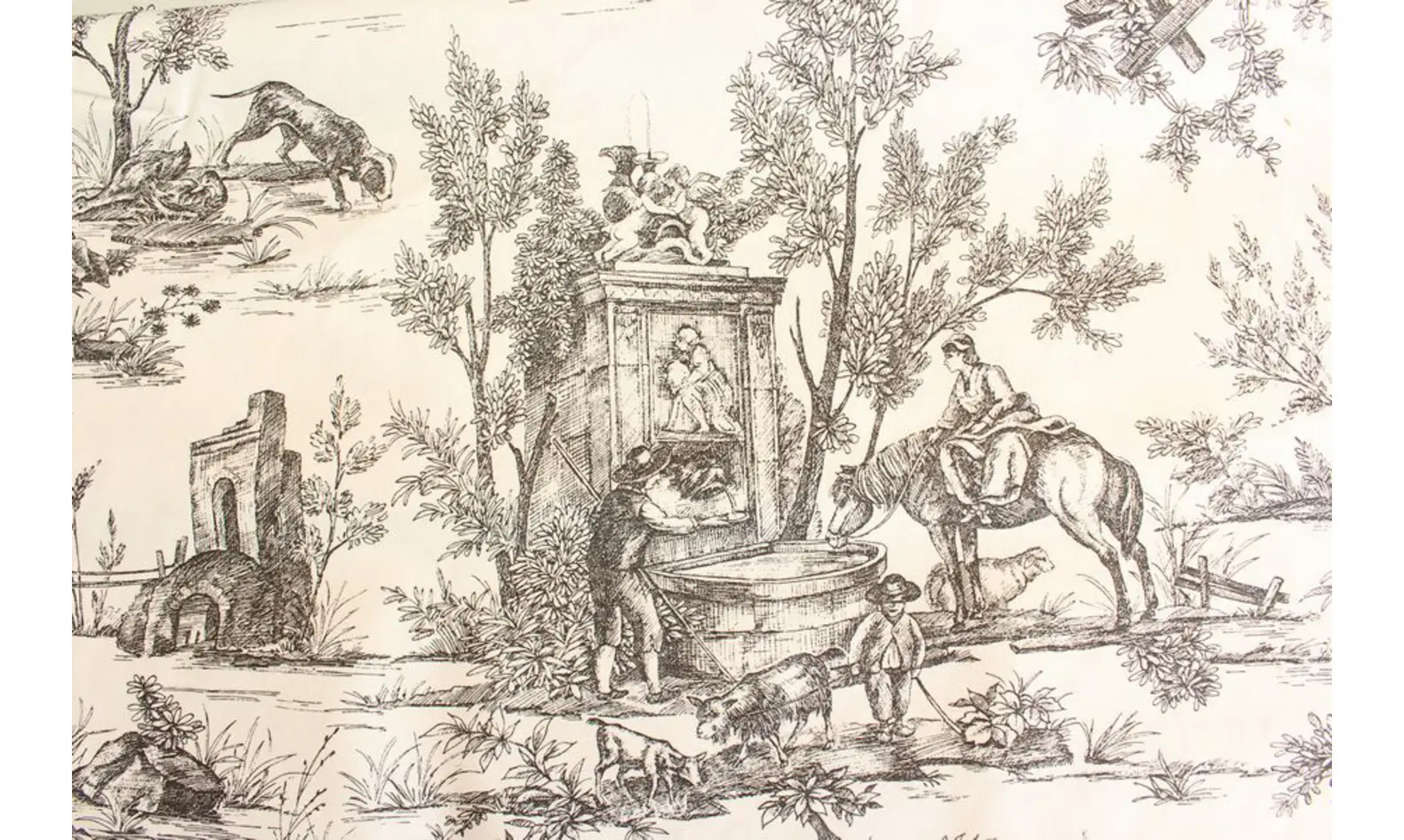 Tissu toile de Jouy tradition blanc