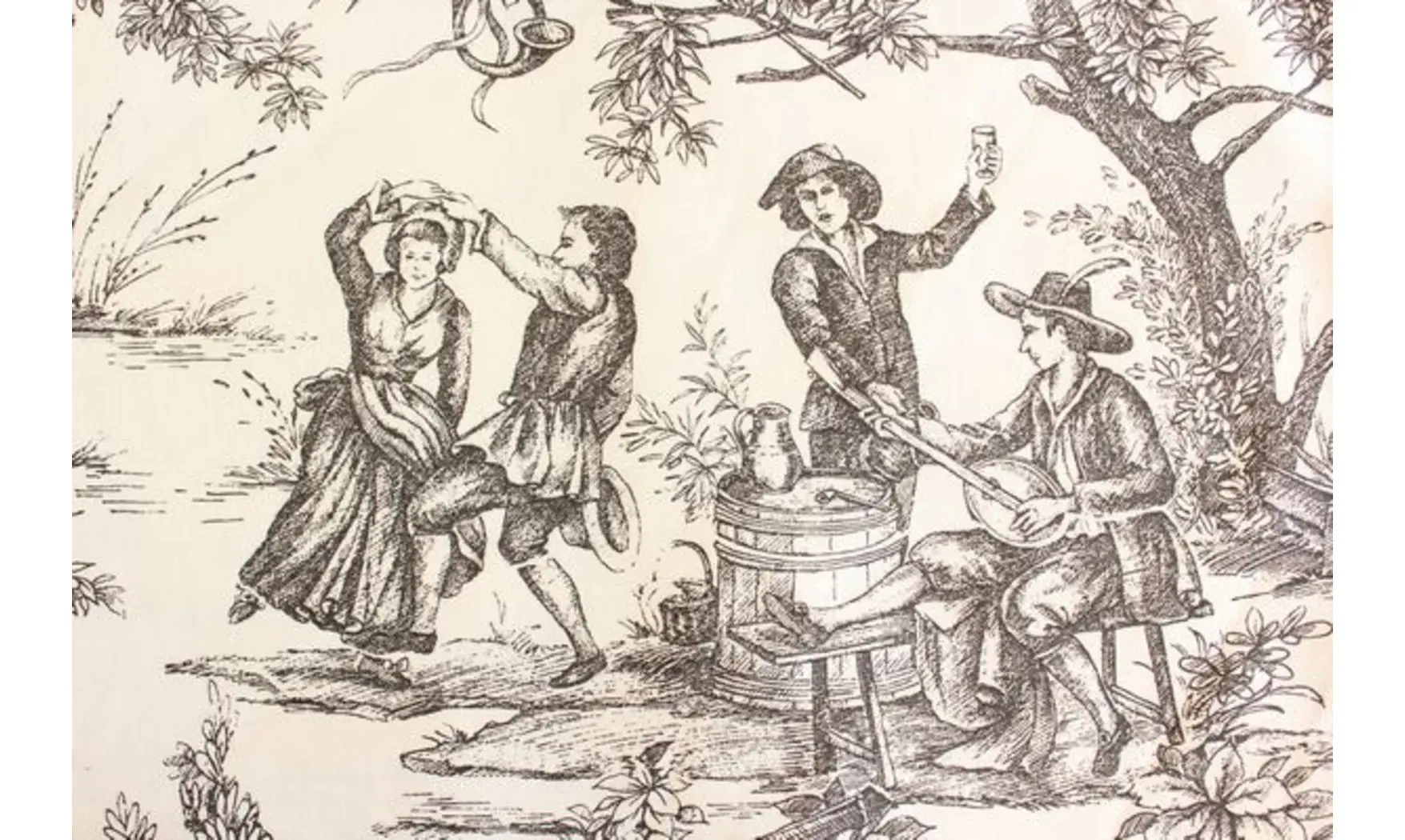 Tissu toile de Jouy tradition blanc