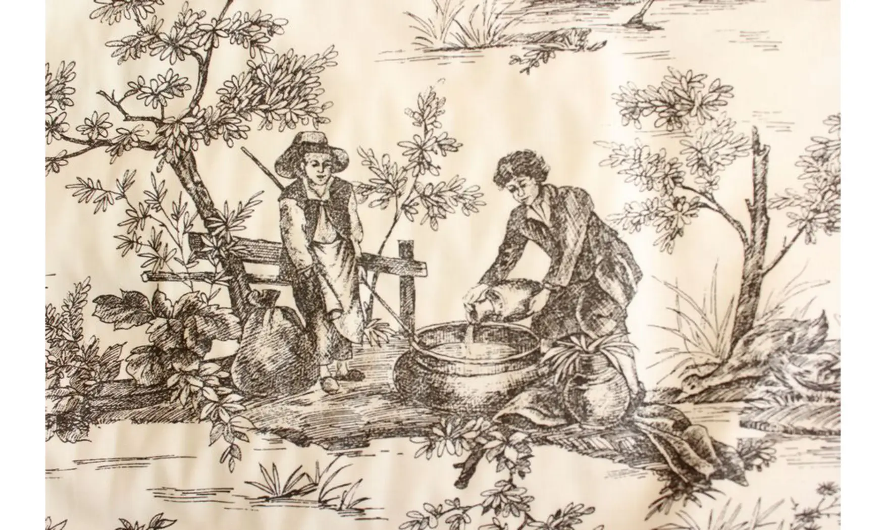 Tissu toile de Jouy tradition blanc