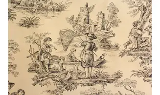 Tissu toile de Jouy tradition jaune