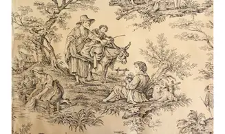 Tissu toile de Jouy tradition jaune