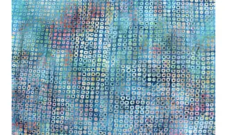 Batik bleu petits carrés rouge rosé