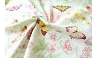 Tissu papillons botanique rose