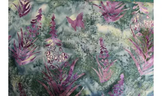 Batik vert bleu plantes violettes