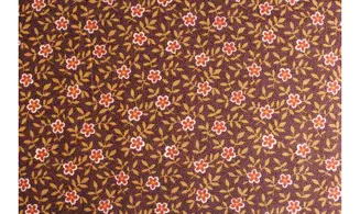 Tissu marron petites fleurs rouges