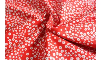 Tissus rouge fleurs blanches