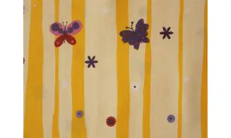 Tissus jaune fleurs papillons