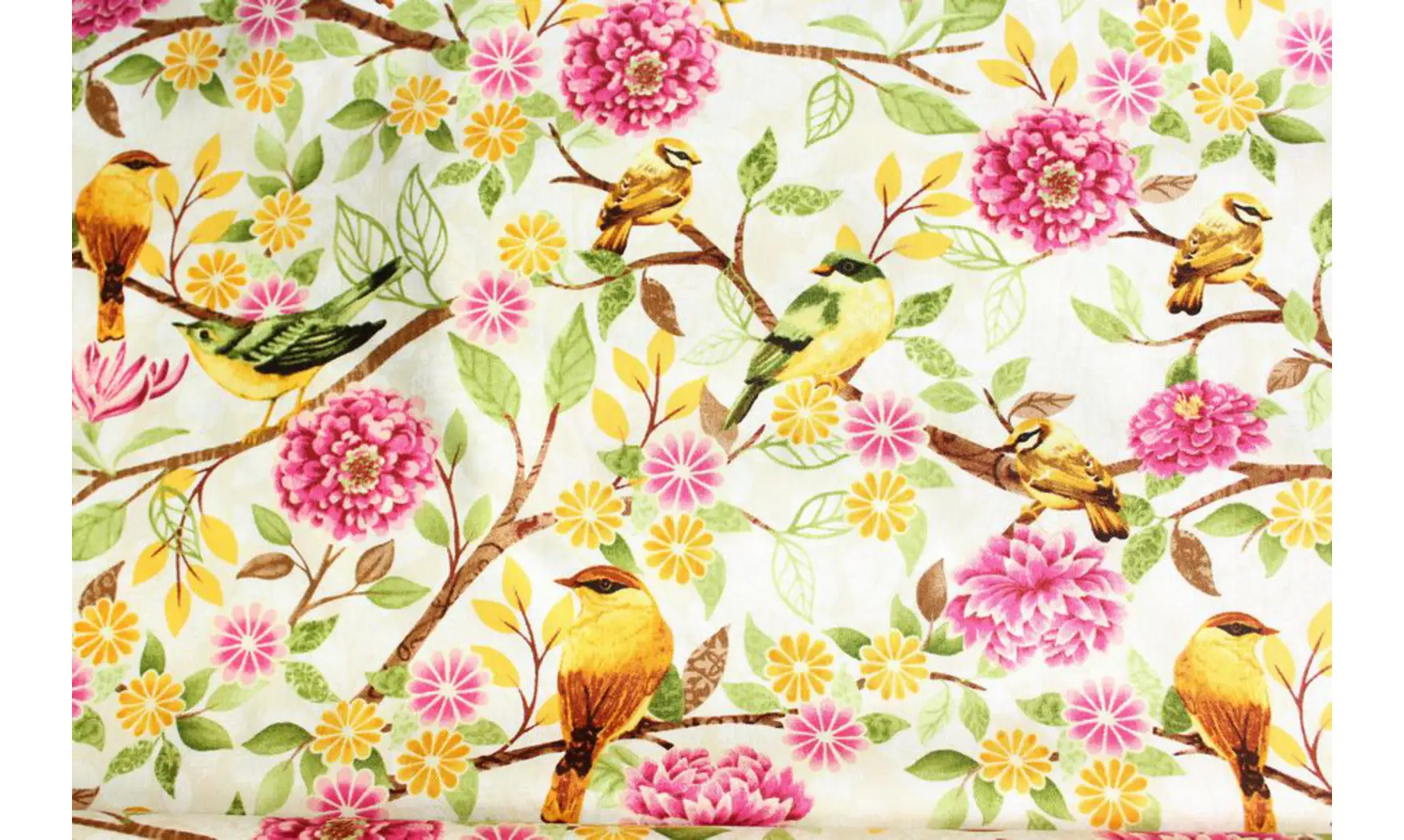 Tissu oiseaux et fleurs