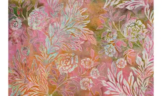 Batik fleurs vert rose orange