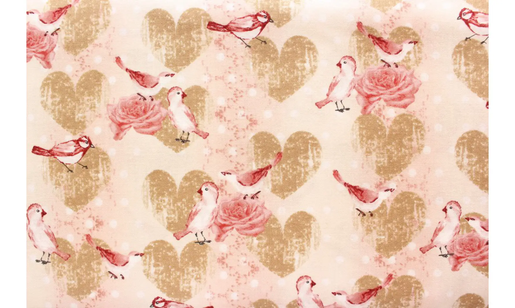 Tissu oiseaux coeurs et roses