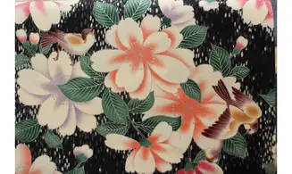 Tissu japonais oiseaux sur fleurs