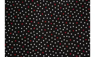 Tissu noir points blancs coeurs rouges