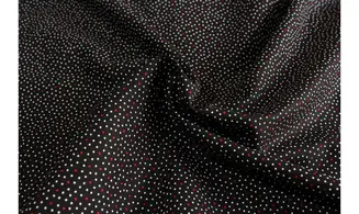 Tissu noir points blancs coeurs rouges