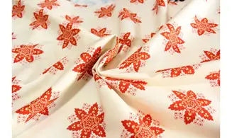 Tissu fond écru fleurs rouges