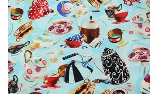 Tissu tea time fond bleu