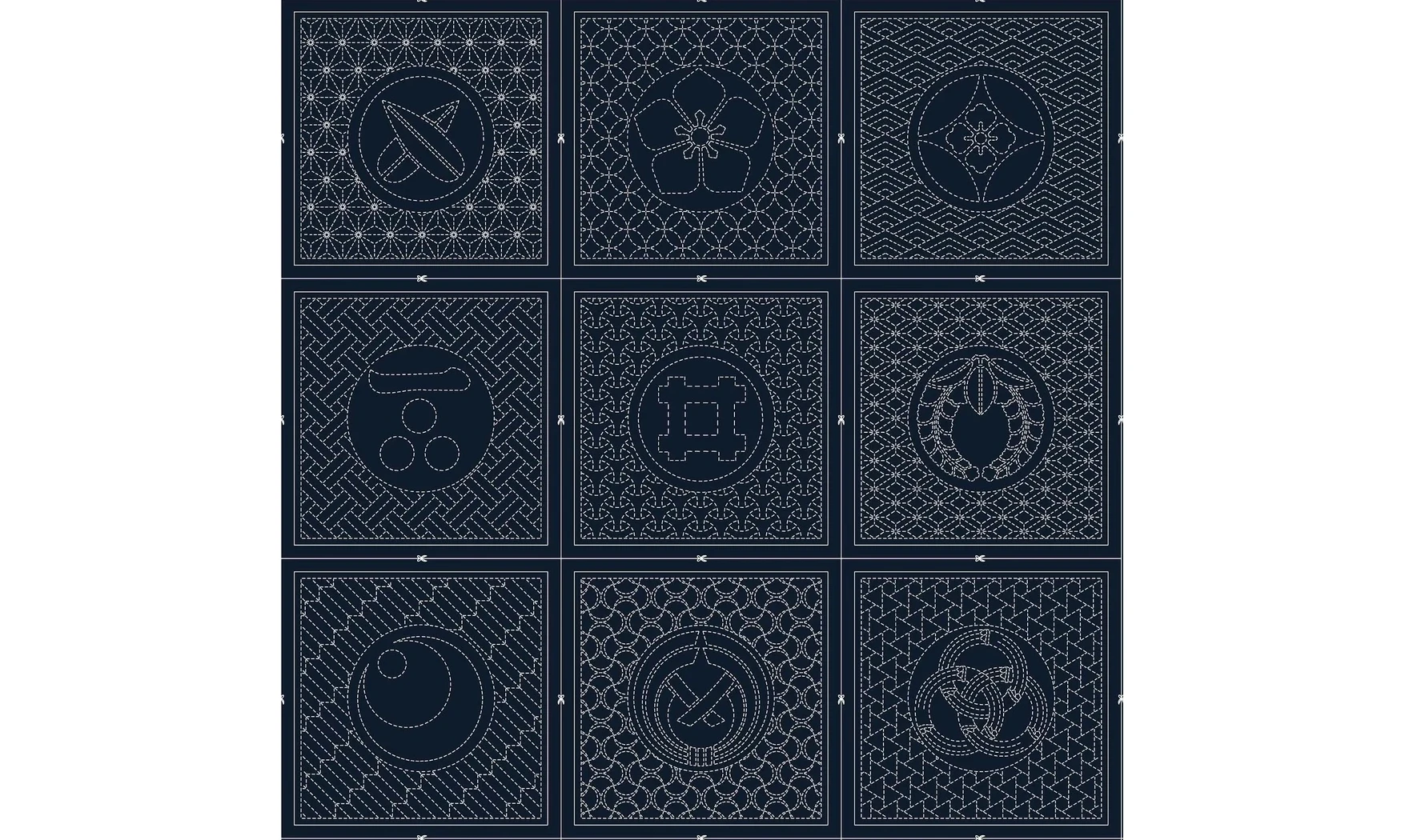 Panneau Sashiko 9 cadres bleu