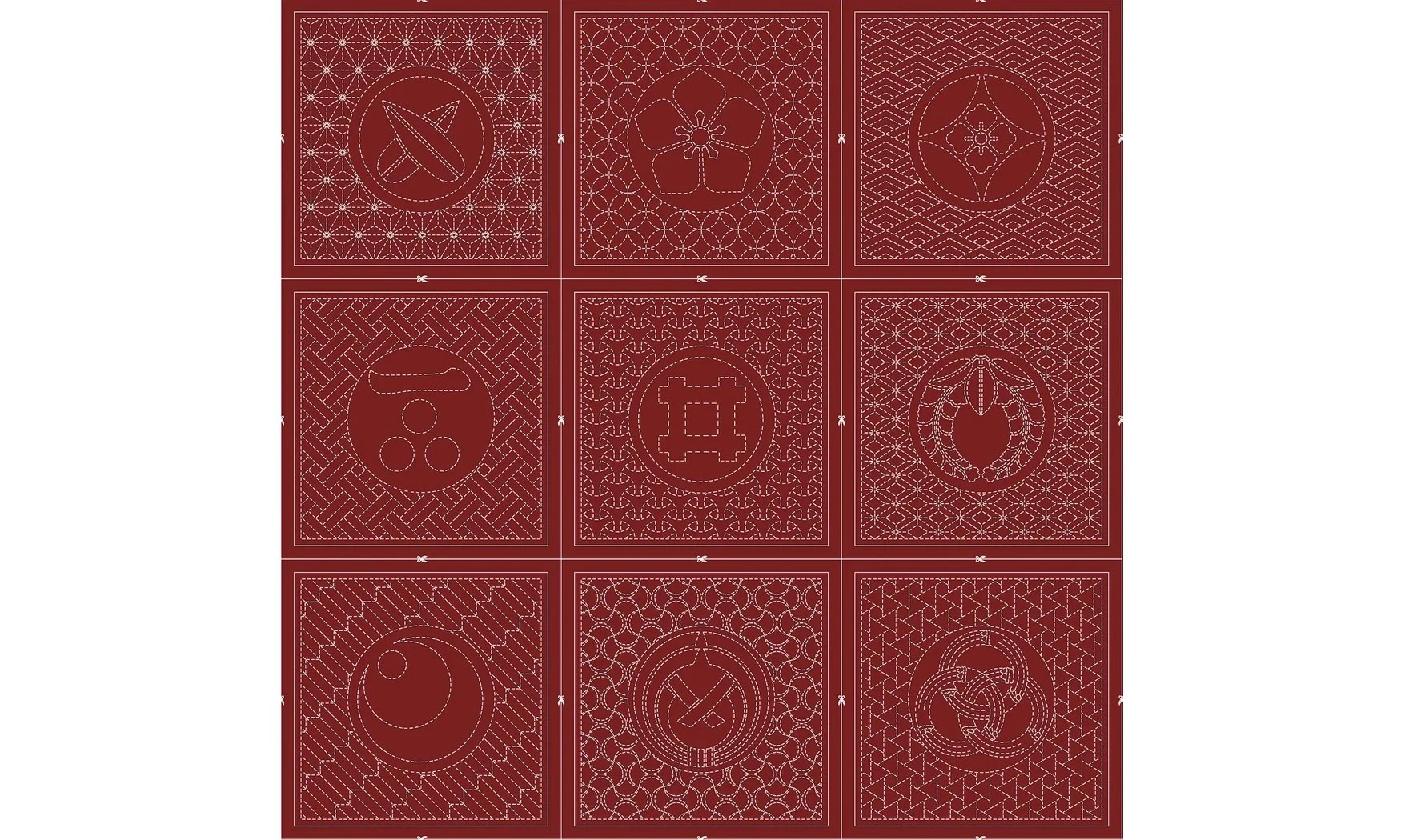 Panneau Sashiko 9 cadres rouge