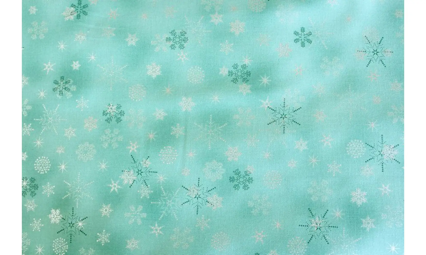 Tissu vert d'eau flocons argent