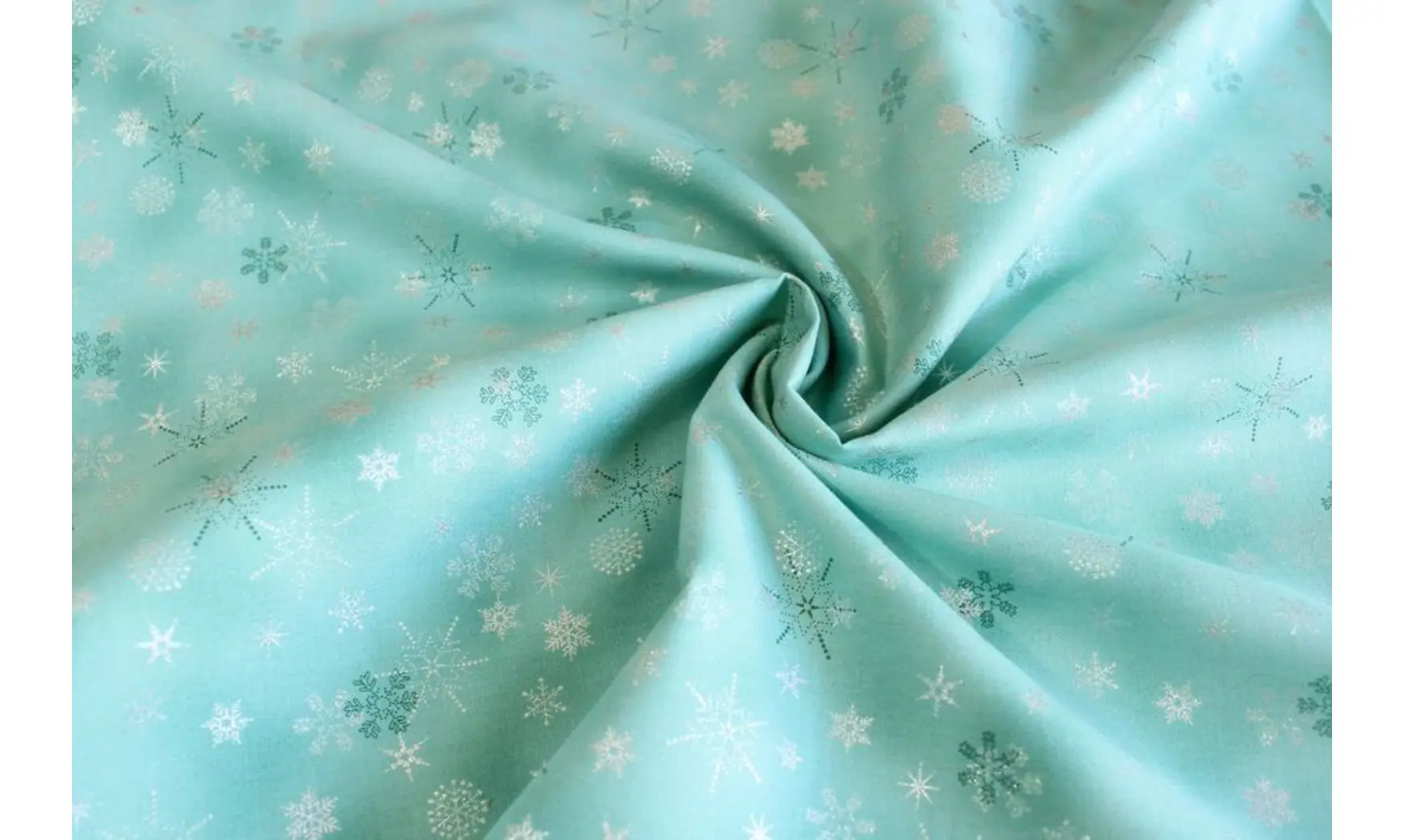 Tissu vert d'eau flocons argent