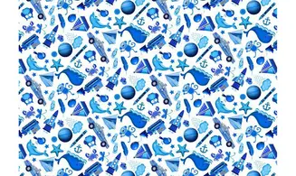 Tissu Mille objets bleus