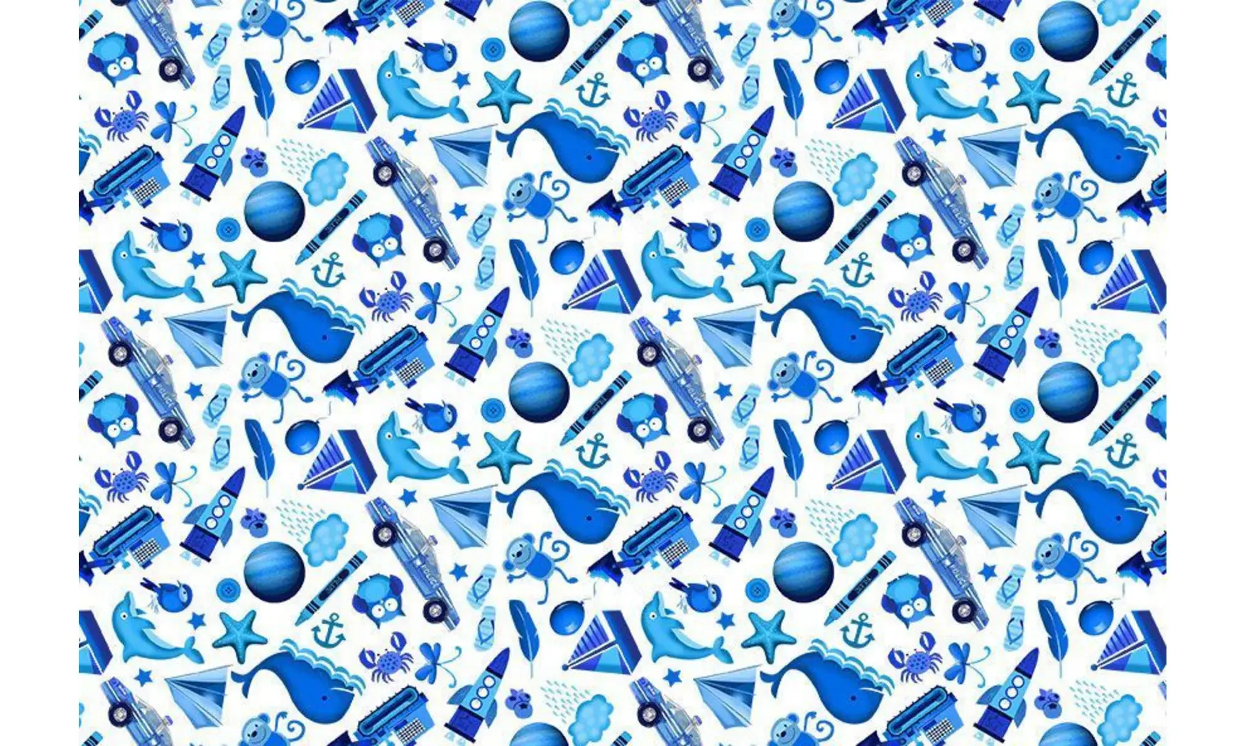 Tissu Mille objets bleus