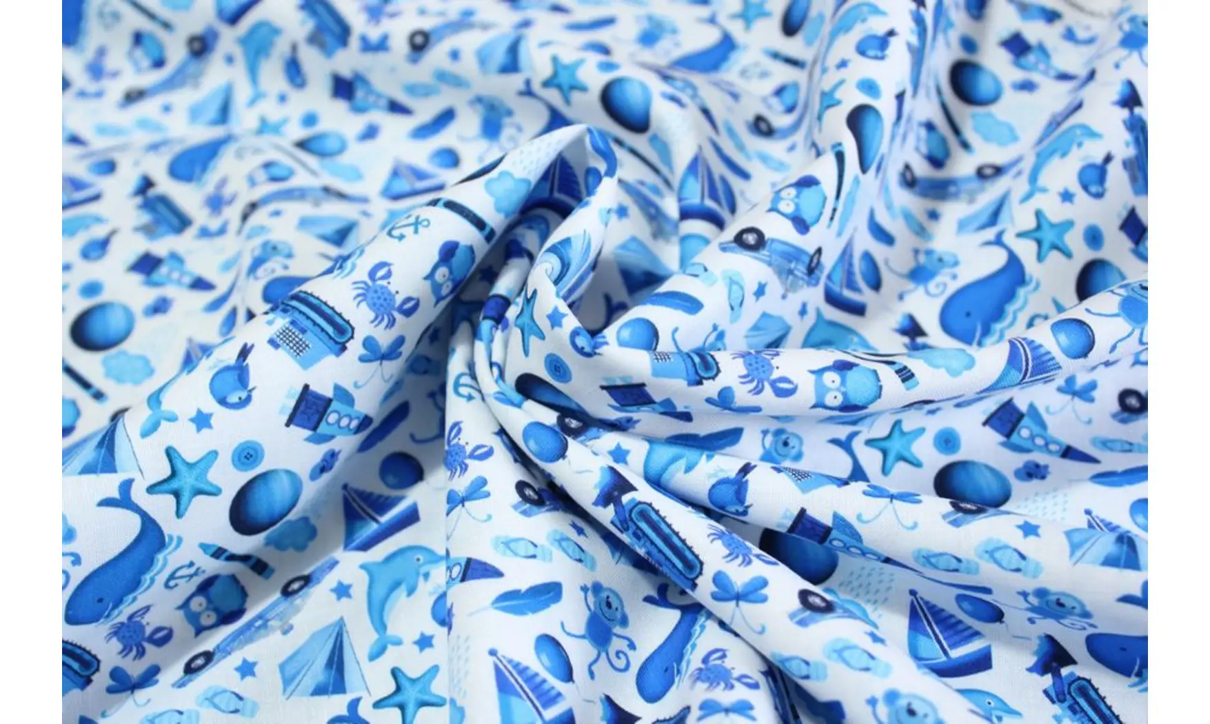 Tissu Mille objets bleus