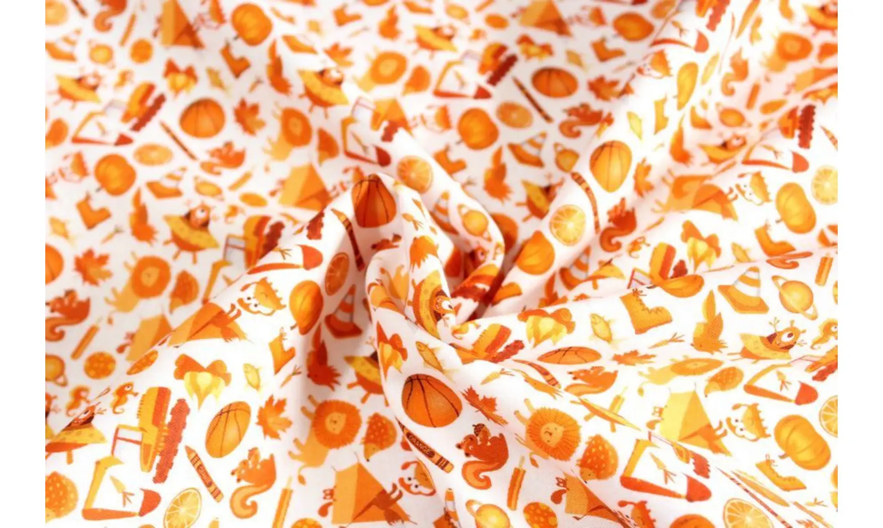 Tissu Mille objets oranges
