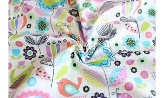 Tissu oiseaux graphiques fleurs
