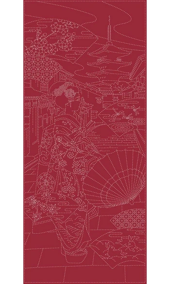 Panneau Sashiko Geisha rouge