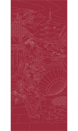 Panneau Sashiko Geisha rouge
