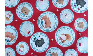 Tissu feu de camp médaillons rouge