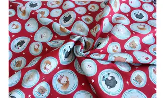 Tissu feu de camp médaillons rouge