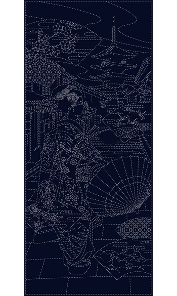 Panneau Sashiko Geisha navy