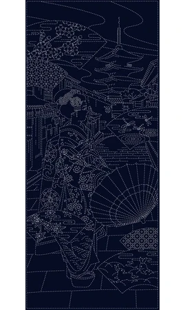Panneau Sashiko Geisha navy