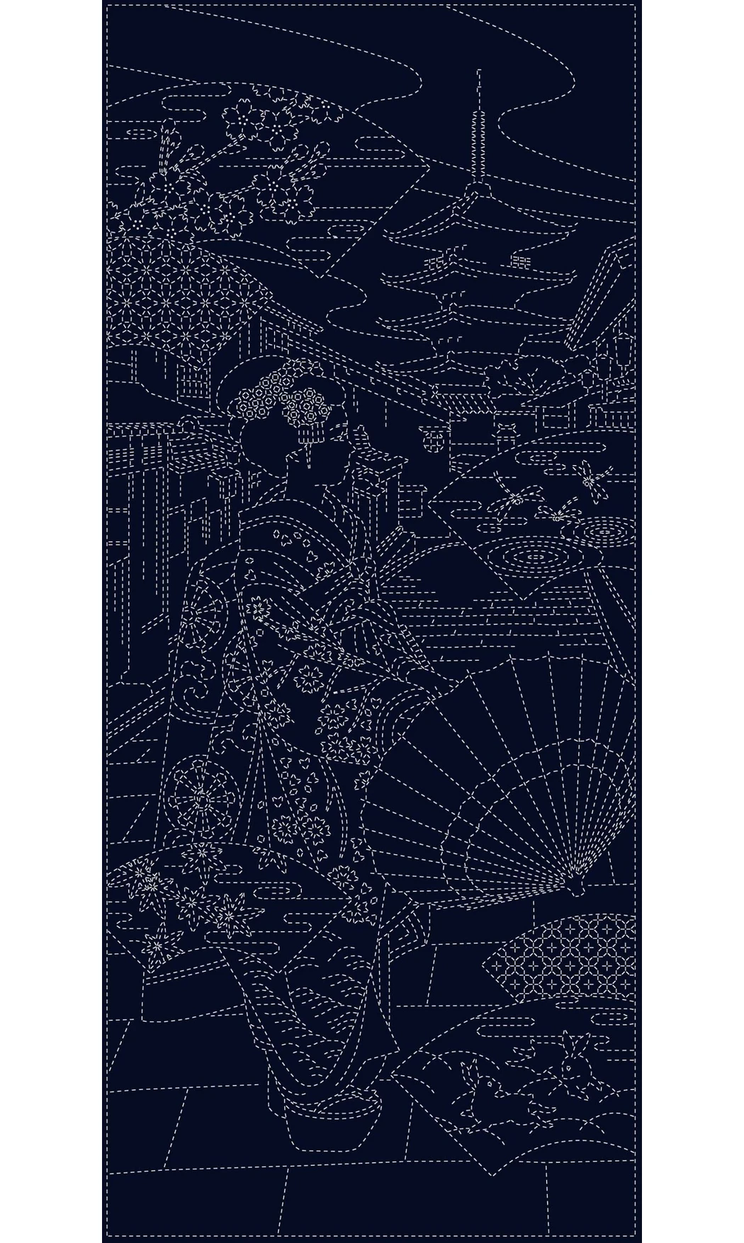 Panneau Sashiko Geisha navy