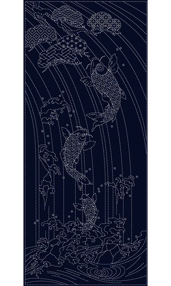 Panneau Sashiko poissons navy