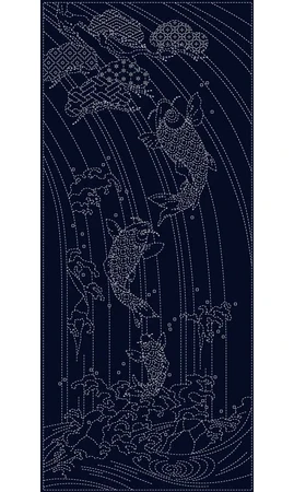 Panneau Sashiko poissons navy