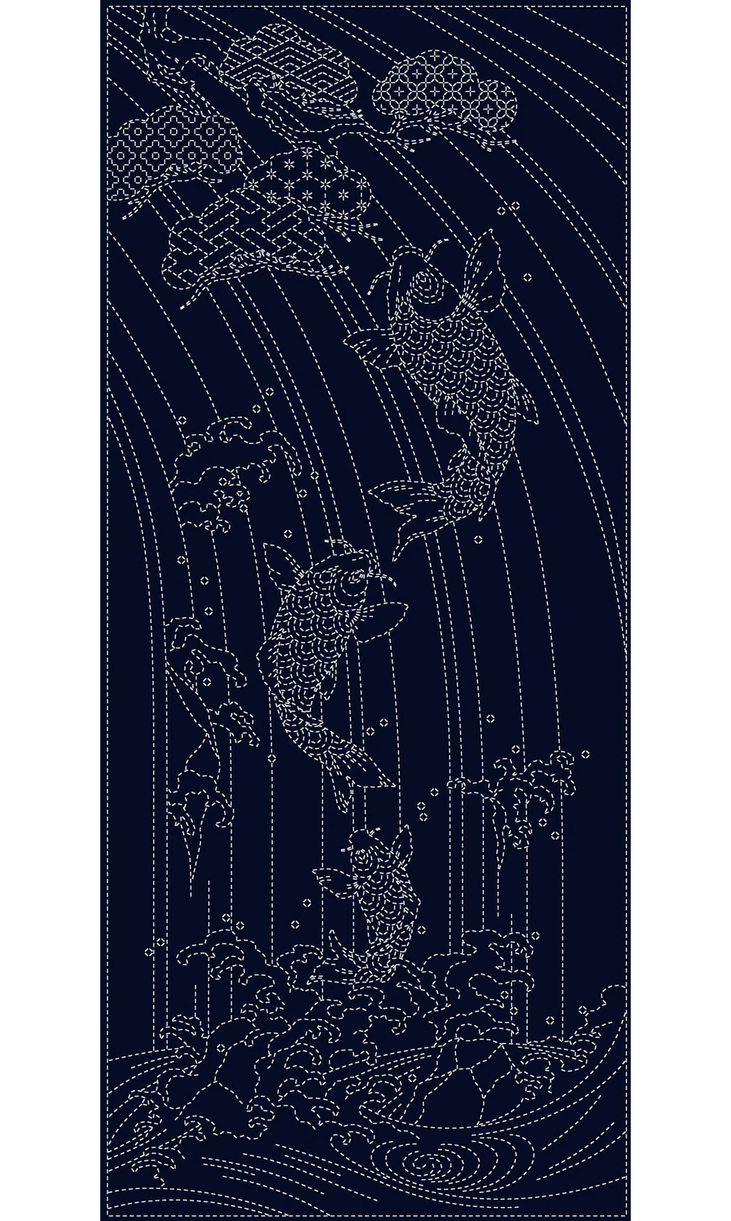 Panneau Sashiko poissons navy