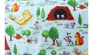 Tissu Chevaliers et dragons fond bleu